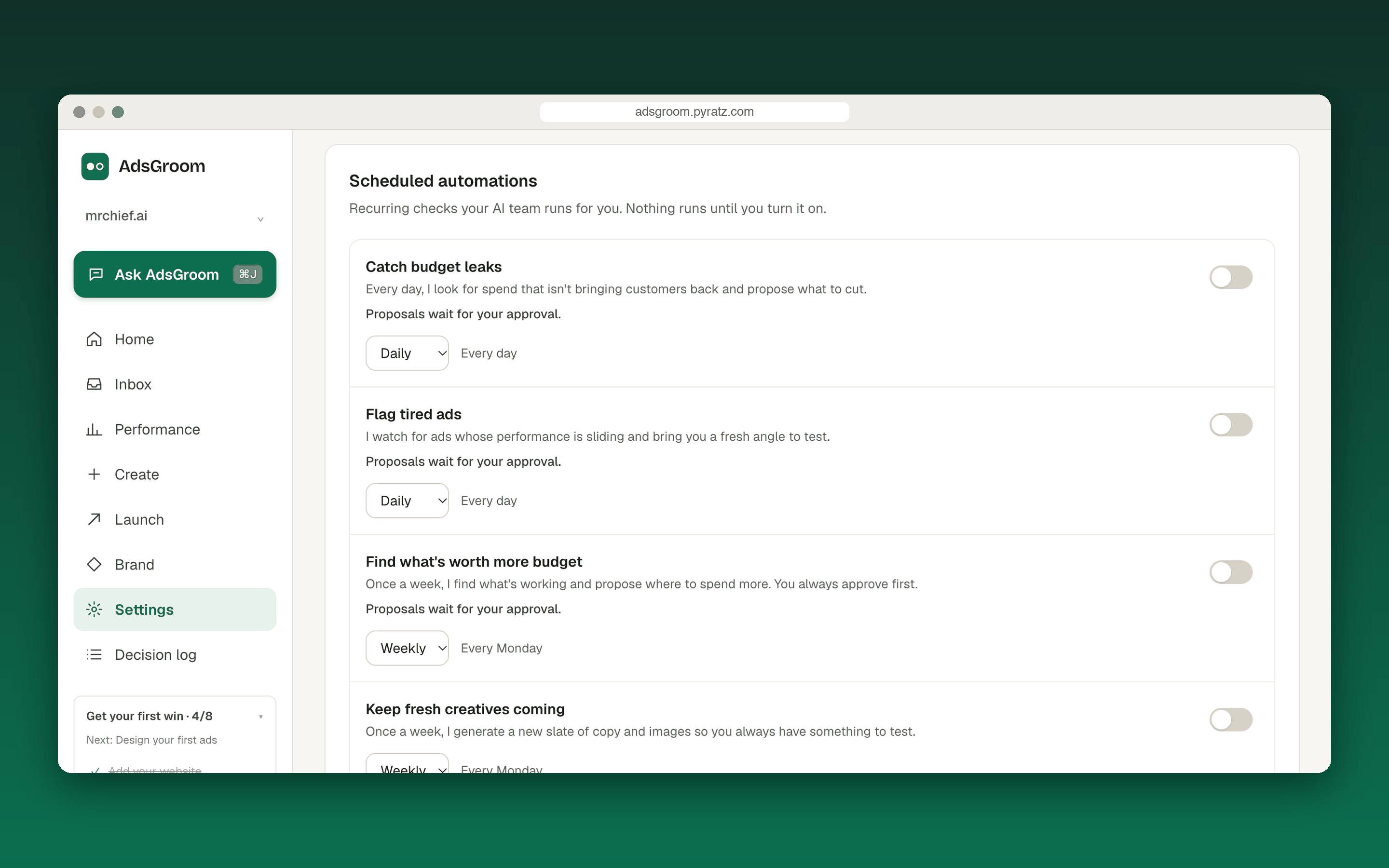 Adsgroom scheduled automations