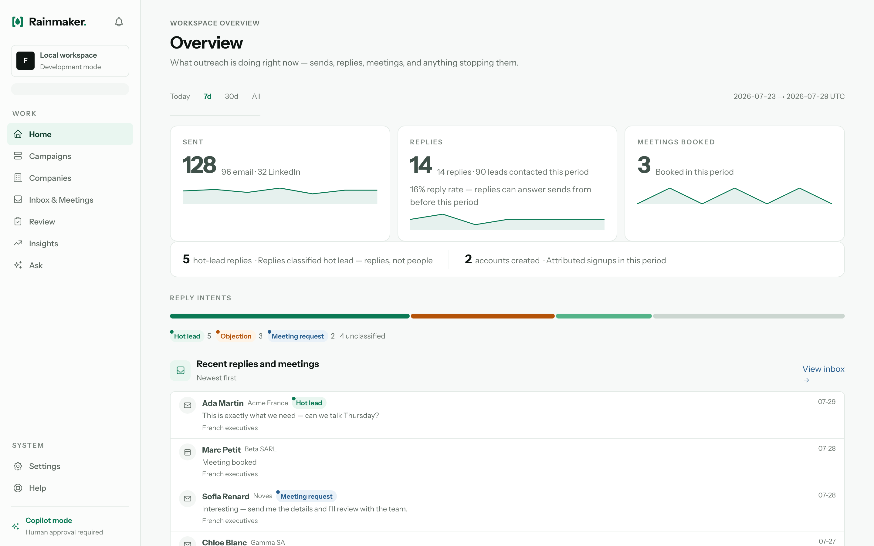 RainMaker workspace overview